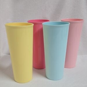 Pastel Tupperware 6½" Tumblers Set of 4 Different Colors Pink Yellow Blue  Drink